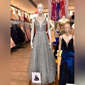 BOUBOU grey-blue sparkly prom dress/gown